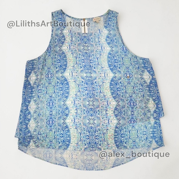 Cremieux Sleeveless Layered Blouse Blue Green Medallion Print Size L (L034) - Picture 4 of 9